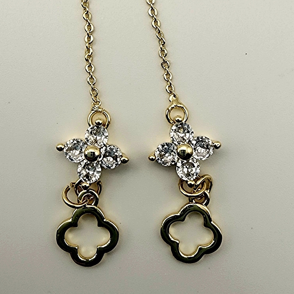 Elegant 18K Gold-plated Clover Threader Earrings - Picture 2 of 2
